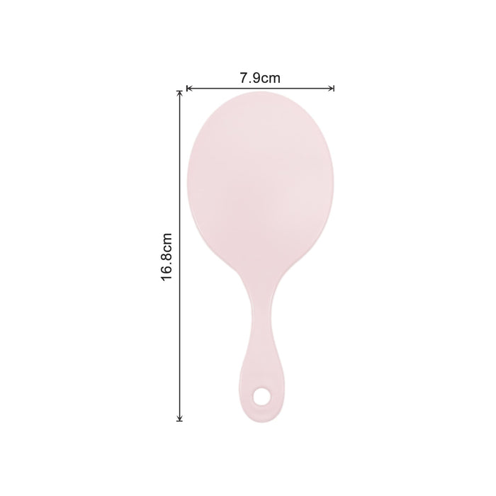 Chic Princess-Style Handheld Makeup Mirror - A handheld makeup mirror in a soft pink colour, with a smooth surface and a comfortable handle. It features a logo.