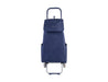 Sachi 'Swift' Shopping Trolley - A navy blue shopping trolley with a foldable design, featuring a top flap and side pockets. Includes a handle and wheels.