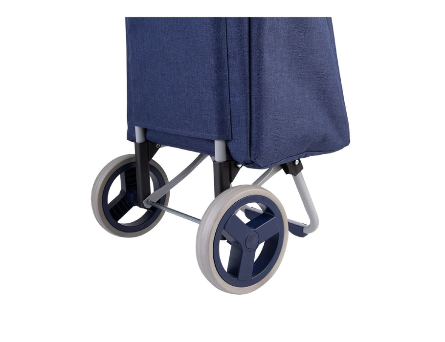 Sachi 'Swift' Shopping Trolley - A navy shopping trolley with grey wheels and a fabric cover. Features a simple frame design.