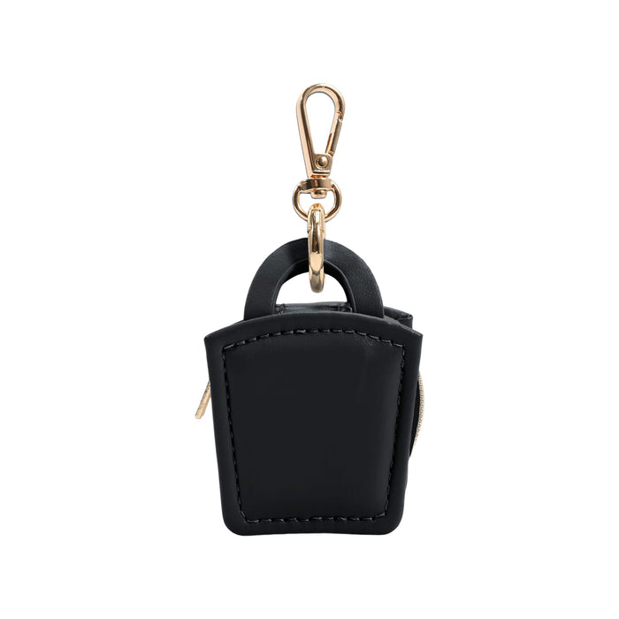 Mini PU Leather Jewellery Box - A black mini PU leather jewellery box with a gold clip. It features a small handle and zip closure.