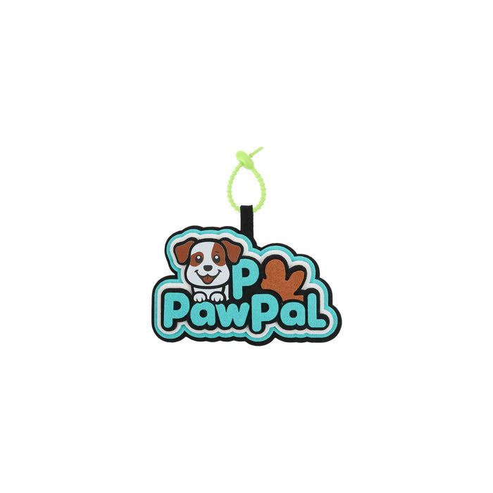 Custom Felt Hanging Tag - A custom felt hanging tag featuring a playful dog design with turquoise, black, brown, and orange colours.