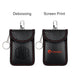 Carbon Fibre Faraday Key Pouch - A black carbon fibre Faraday key pouch with red stitching, featuring a clasp and a keyring. It has a logo displayed.