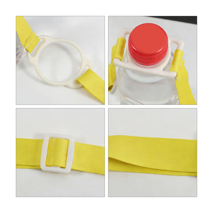 2 in 1 Water Bottle Lanyard - A drink bottle with a white lanyard strap in vibrant yellow and a red cap, featuring a branded logo.