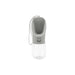 300ml Portable Pet Water Bottle - A drink bottle in grey and transparent, featuring a flexible top and a button mechanism. Includes a carrying strap.