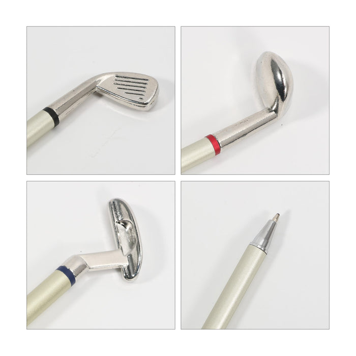 Golf Pen Gift Set - A golf-themed pen gift set featuring a silver club-shaped pen with coloured accents: red and blue details.