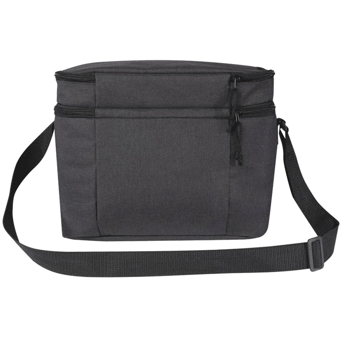 Tundra GRS RPET Double Compartment Cooler Bag 13L - A double compartment cooler bag in dark grey, featuring a shoulder strap and two zippered pockets.