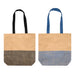 Paper Straw Tote Bag - 10L - A paper straw tote bag featuring a natural body with black and blue patterns and long handles in matching colours.