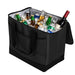 Chill Out 2.0 36 Can Cooler - 20L - A black 36 can cooler filled with a variety of drinks in ice, featuring sturdy handles and a branded logo.