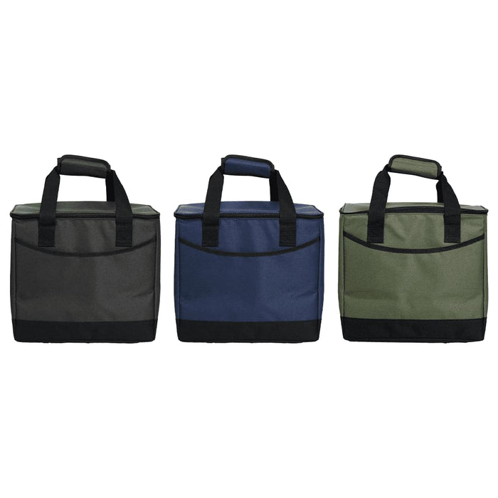 Chill Out 2.0 36 Can Cooler - 20L - Three insulated cooler bags in black, navy blue, and olive green, featuring sturdy handles and an external pocket.
