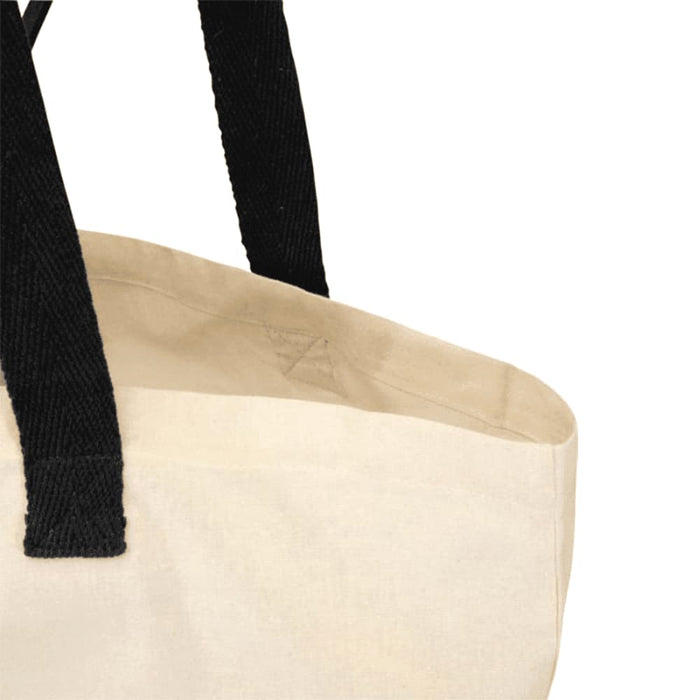 Sierra Foldable GRS Recycled  Cotton Tote Bag - A beige cotton tote bag with black handles, featuring a simple design and a logo.