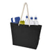 Florida GRS Recycled Beach Tote Bag - A black tote bag with a rope handle, filled with water bottles, a blue cooler, and green fruit. It features a logo.