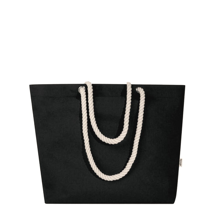 Florida GRS Recycled Beach Tote Bag - A black tote bag with white rope handles and a logo. Simple design suitable for carrying items.