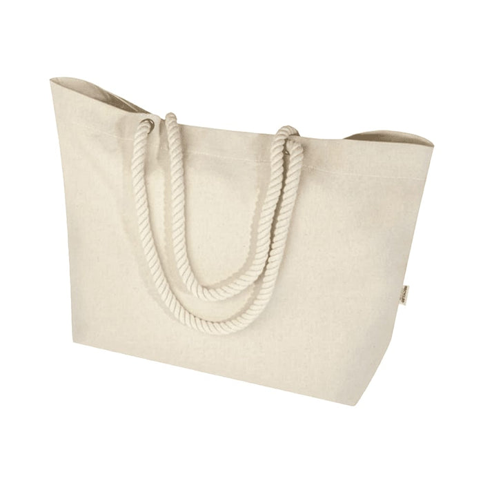 Florida GRS Recycled Beach Tote Bag - A large beige tote bag with rope handles and a simple design. Features a logo on one side.