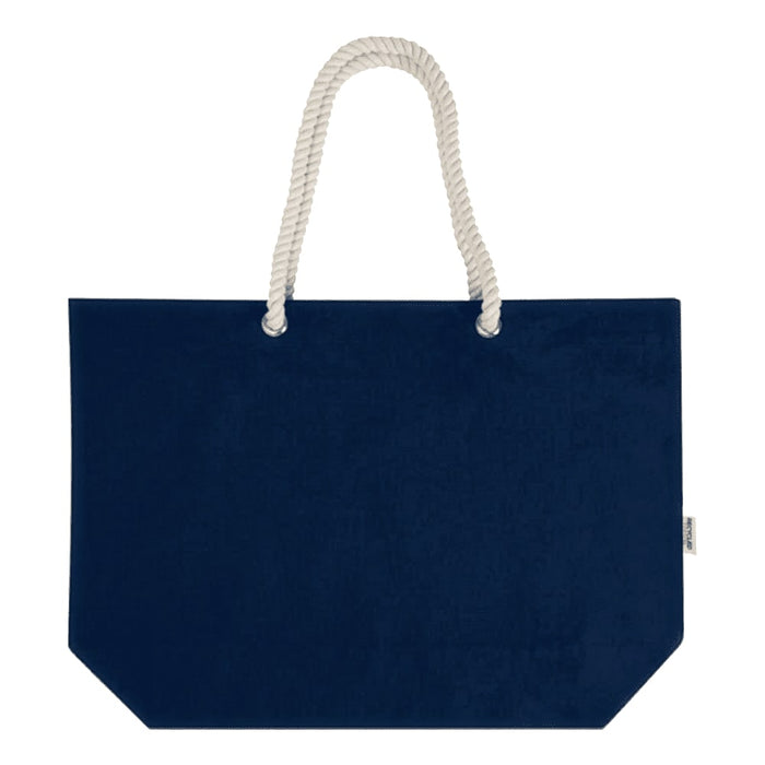 Florida GRS Recycled Beach Tote Bag - A navy blue tote bag with a rope handle and a simple design, featuring a logo on the side.