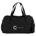 Rime Duffel Bag - A black duffel bag with dual handles and a logo on the front, featuring side zip compartments.