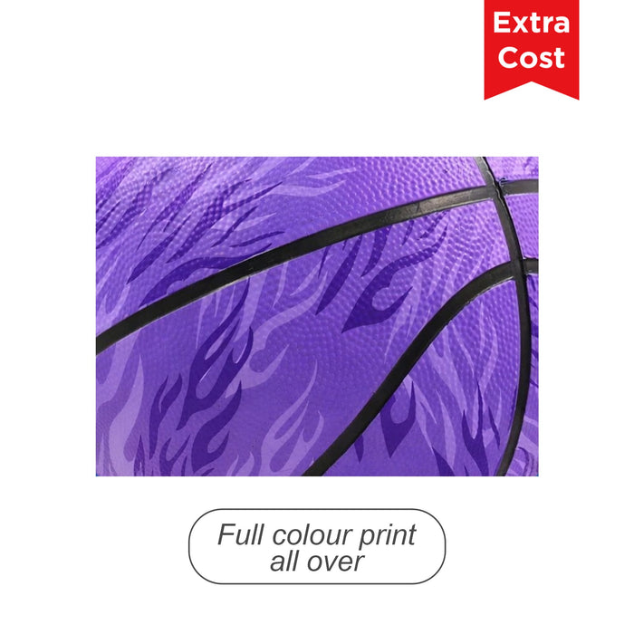 Mini Promotional Basketball - A purple basketball featuring a full colour print design with black accents and a logo.