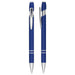Talara Click Action Ballpoint Pen - A blue ballpoint pen with a silver clip and accents, featuring a smooth click action mechanism.