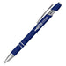 Talara Click Action Ballpoint Pen - A blue ballpoint pen with a click action mechanism and a silver clip, featuring a branding logo.