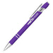 Talara Click Action Ballpoint Pen - A purple click action ballpoint pen with a silver clip and a logo on the barrel.