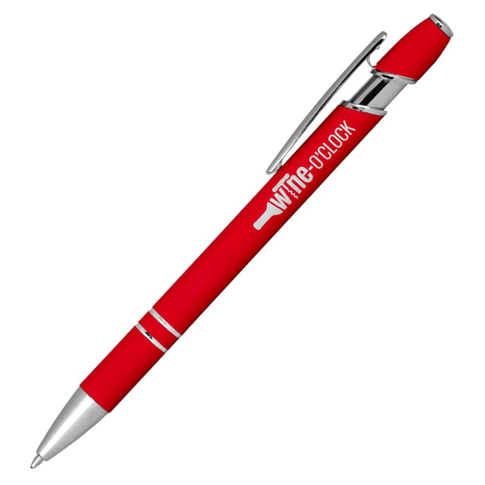 Talara Click Action Ballpoint Pen - A red ballpoint pen with a click action mechanism and silver accents, featuring a branding logo.