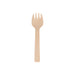 Pack of 100 Per Pack Disposable Birch Spoons/Forks (Small) - A small disposable birch fork in natural wood colour, featuring three prongs and a long handle.