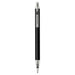 Spectrum Recycled Aluminium Ballpoint Pen - A black recycled aluminium ballpoint pen with a silver clip and accents, featuring a logo on its barrel.