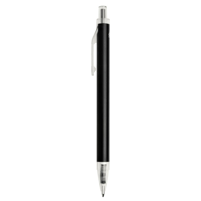Spectrum Recycled Aluminium Ballpoint Pen - A black recycled aluminium ballpoint pen with a silver clip and tip. It features a logo on the barrel.