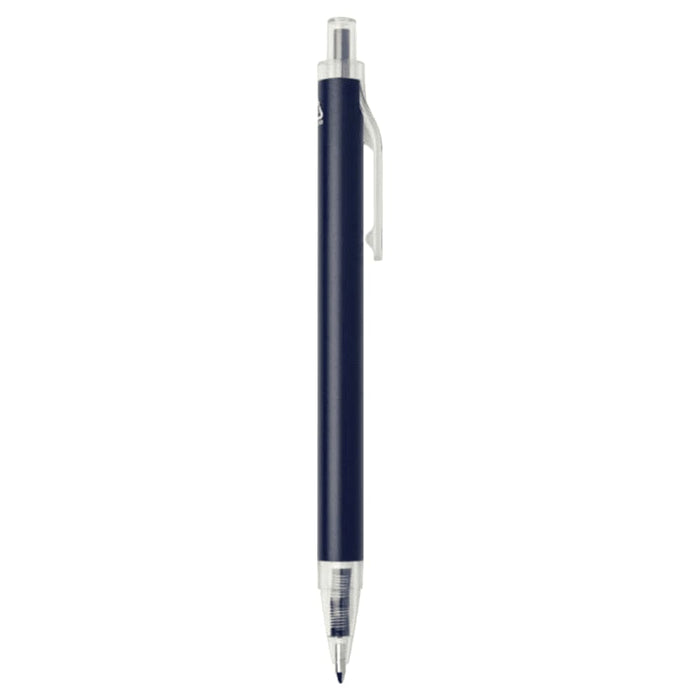 Spectrum Recycled Aluminium Ballpoint Pen - A recycled aluminium ballpoint pen in navy blue, featuring a silver clip and tip, with a logo on the barrel.