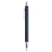 Spectrum Recycled Aluminium Ballpoint Pen - A navy blue recycled aluminium ballpoint pen with a clear grip and clip, featuring a logo on the barrel.