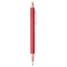 Spectrum Recycled Aluminium Ballpoint Pen - A red recycled aluminium ballpoint pen with a transparent barrel and clip. It features a logo on the barrel.