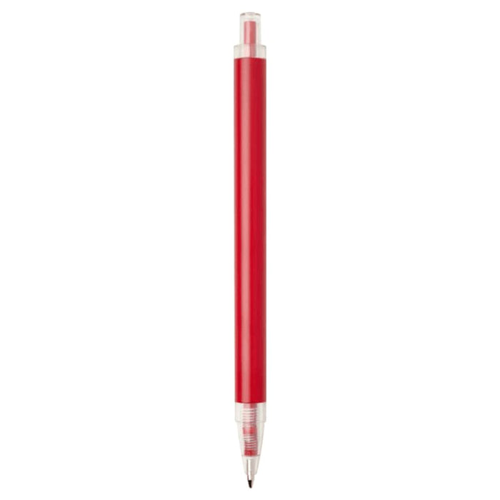 Spectrum Recycled Aluminium Ballpoint Pen - A recycled aluminium ballpoint pen in bright red, featuring a transparent grip and a pen tip. It has a logo.