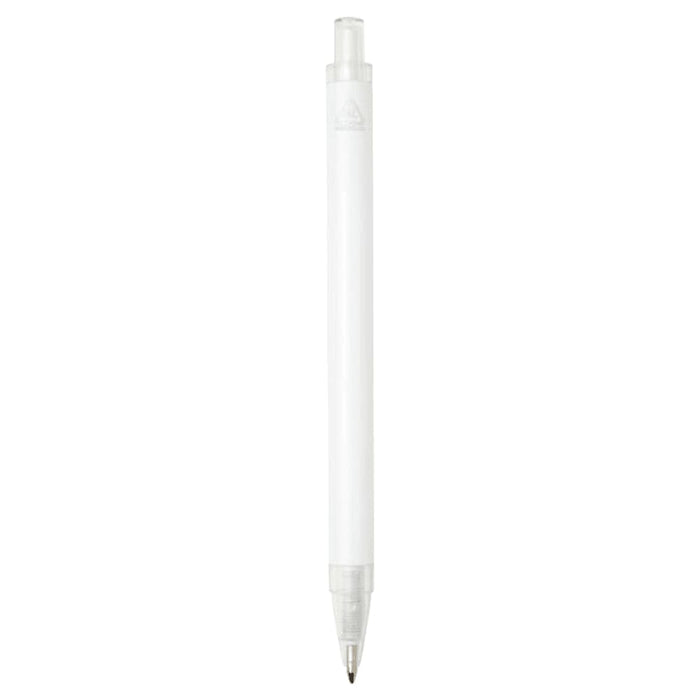 Spectrum Recycled Aluminium Ballpoint Pen - A ballpoint pen made of recycled aluminium, featuring a transparent barrel and a silver tip, with a logo.