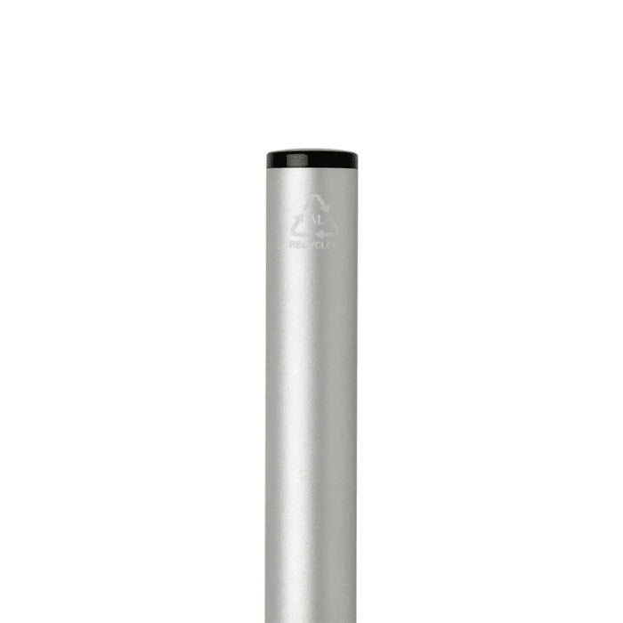 Verton Recycled Aluminium Twist Ballpoint Pen - A silver ballpoint pen made from recycled aluminium with a black top and a logo.