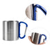 170ML/280ML Stainless Steel Insulated Travel Mug with Carabiner Handle - A stainless steel insulated travel mug with a blue carabiner handle. Features a logo on the side.