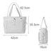 Lightweight Tennis Tote Bag - A lightweight white tennis tote bag with adjustable straps, featuring multiple compartments and a logo. Dimensions included.