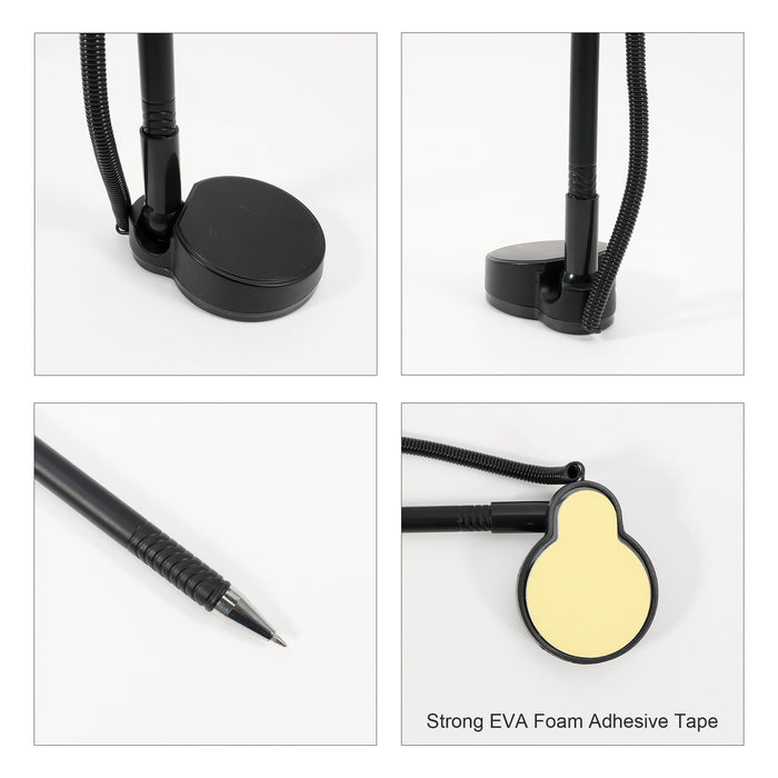 Counter Fixed Signature Pen D - A black pen with a fixed base, featuring a flexible cord and a round base for stability.