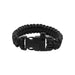 Paracord Bracelet With Whistle - A black paracord bracelet featuring a sturdy buckle and a built-in whistle.