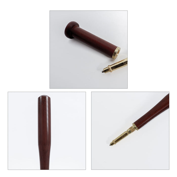 Commercial Baseball Bat Shape Pen - A baseball bat-shaped pen in deep brown with a gold-coloured tip, featuring a logo on its design.