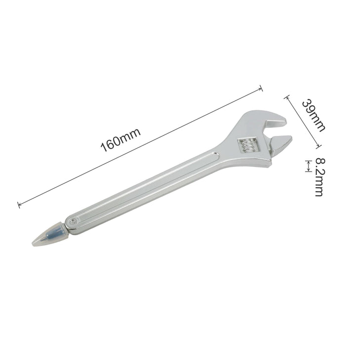 Spanner Shape Ballpoint Pen - A silver ballpoint pen designed in the shape of a wrench, measuring 160mm in length.