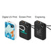 10000mAh Power Bank with Charging Cable - A 10,000mAh power bank in white with a design, and a black version featuring various print options and a logo.