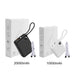 10000mAh Power Bank with Charging Cable - A black and white power bank with a cable, displayed beside their packaging. The black one is labelled 20000mAh and the white one 10000mAh.