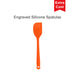 4-Section Dog Enrichment Lick Mat - An orange silicone spatula with a flat head and a long handle, featuring an engraved design and a logo.