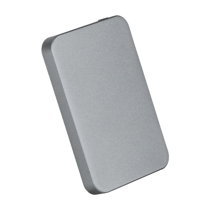 Quantum Pro Power Bank w/ Semi-Solid State Battery 5000mAh - A sleek, silver power bank with a slim profile and a subtle logo on the surface.