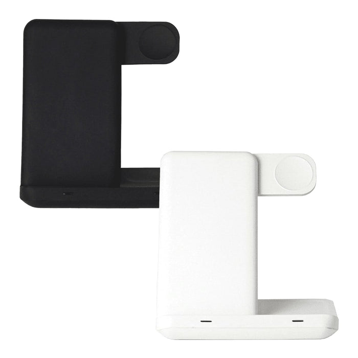 Axis 3 in 1 Wireless Charger - A wireless charger in black and white, featuring multiple charging surfaces and a sleek design.