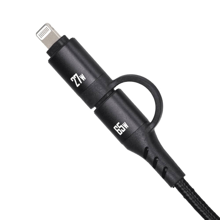 Night Mode Fast Charging Data Cable - A black fast charging data cable with a braided design and two distinct connectors. It features a logo.