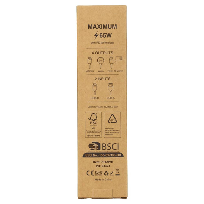 6-in-1 Multi Charging Cable - A brown cardboard box containing a 6-in-1 multi charging cable with multiple outputs and inputs.