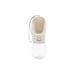300ml Portable Pet Water Bottle - A drink bottle in beige and clear, featuring a scoop top, a water chamber, and a strap. It has a logo on the body.