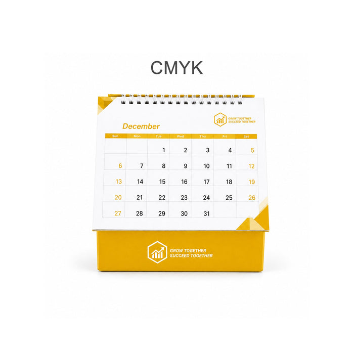 Desk Calendar With Organizer - A desk calendar with a spiral binding and a yellow base, featuring a monthly layout for December.