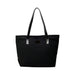 Suede Leather Tote Bag - A black suede leather tote bag with long black handles and a simple design, featuring a logo.