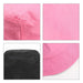 Bucket Hat with Card Pocket - A pink bucket hat featuring a card pocket, showcasing stitching details and a black underside. The hat also has a logo.